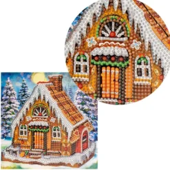 Diamond-Painting-Grußkarte, Lebkuchenhaus, 16cm x 16cm, inkl. Zubehör