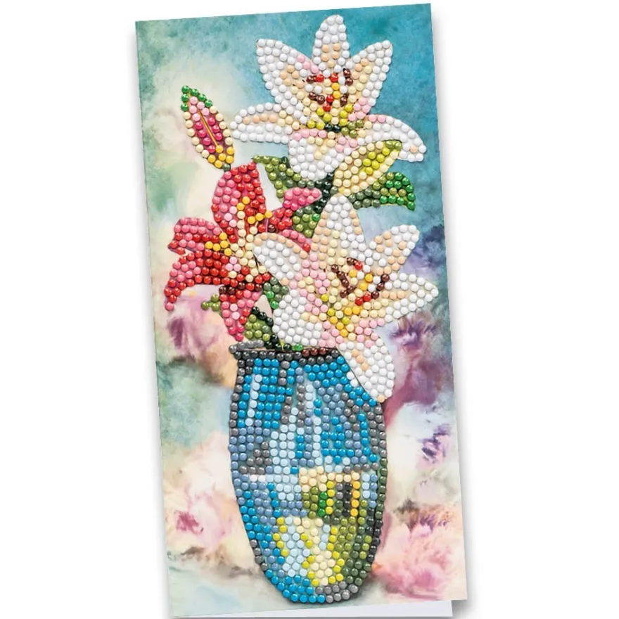 Diamond-Painting-Grußkarte, Lilien in Vase, 10,5cm x 21cm, inkl. Zubehör