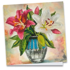 Diamond-Painting-Grußkarte, Lilien in Vase, 16cm x 16cm, inkl. Zubehör