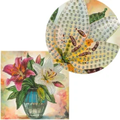 Diamond-Painting-Grußkarte, Lilien in Vase, 16cm x 16cm, inkl. Zubehör