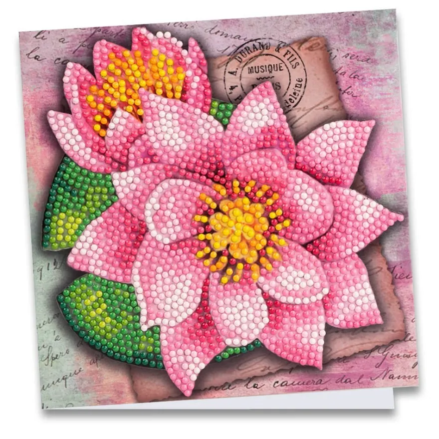 Diamond-Painting-Grußkarte, Lotusblüten, 16cm x 16cm, inkl. Zubehör