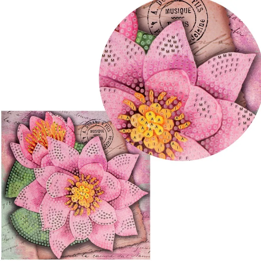 Diamond-Painting-Grußkarte, Lotusblüten, 16cm x 16cm, inkl. Zubehör