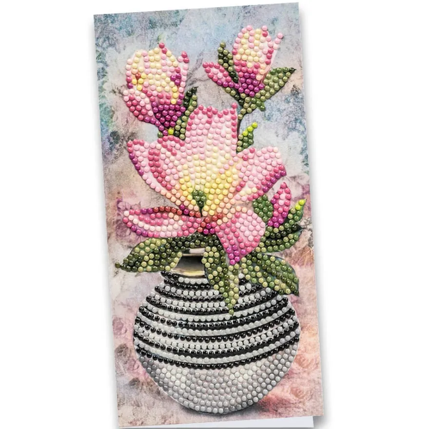 Diamond-Painting-Grußkarte, Magnolien in Vase, 10,5cm x 21cm, ink. Zubehör