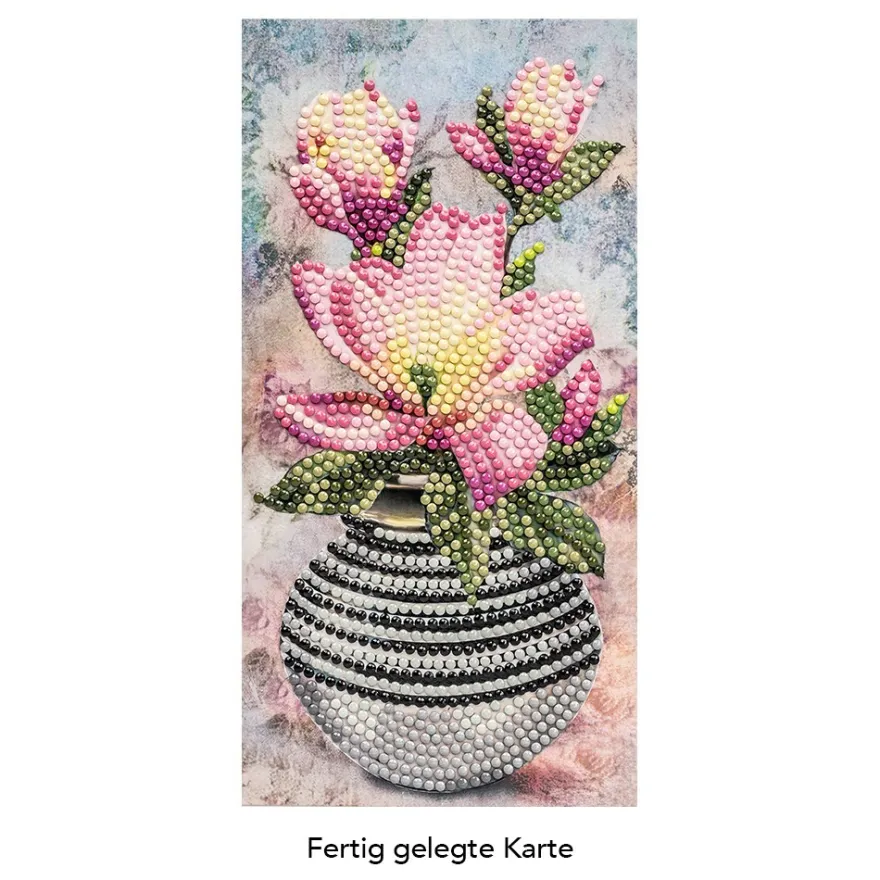 Diamond-Painting-Grußkarte, Magnolien in Vase, 10,5cm x 21cm, ink. Zubehör