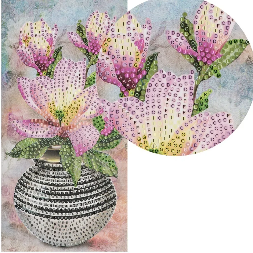 Diamond-Painting-Grußkarte, Magnolien in Vase, 10,5cm x 21cm, ink. Zubehör