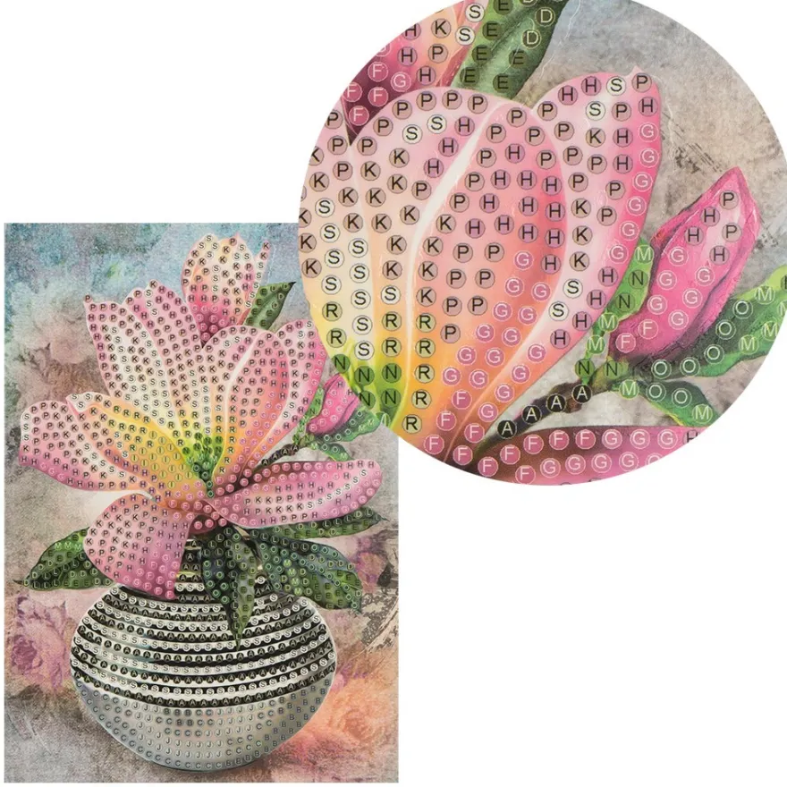 Diamond-Painting-Grußkarte, Magnolie in Vase 2, 11,5cm x 16,5cm, inkl. Zubehör