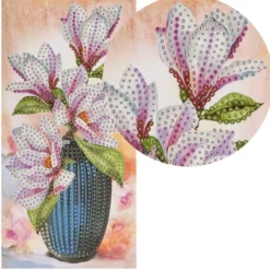 Diamond-Painting-Grußkarte, Magnolien in Vase 2, 10,5cm x 21cm, inkl. Zubehör
