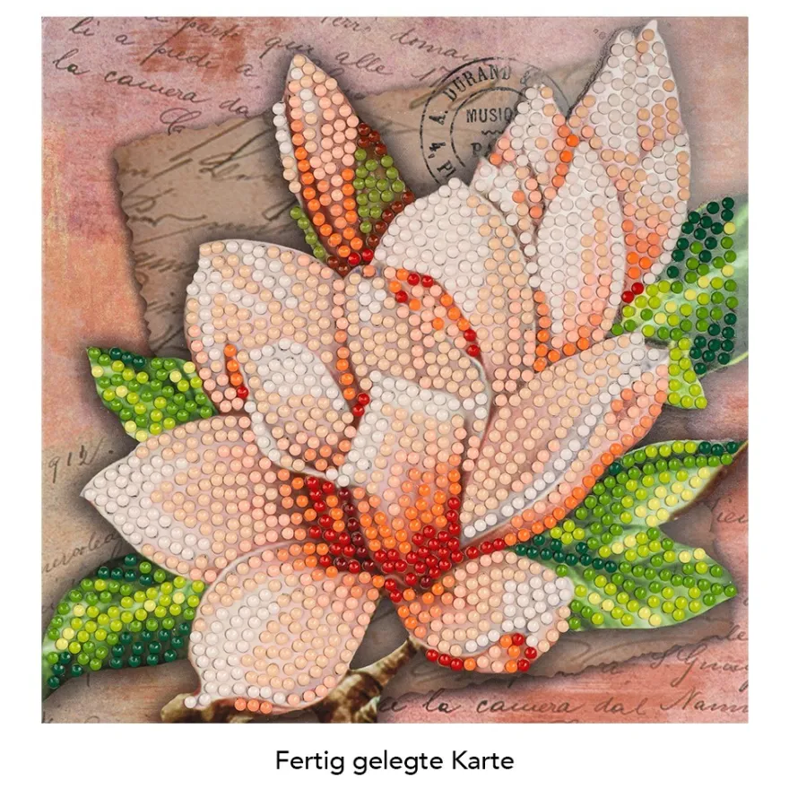 Diamond-Painting-Grußkarte, Magnolie, 16cm x 16cm, inkl. Zubehör