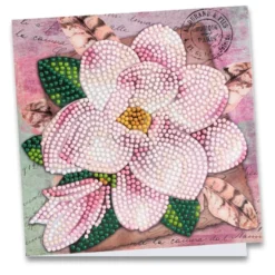 Diamond-Painting-Grußkarte, Magnolie und Federn, 16cm x 16cm, inkl. Zubehör