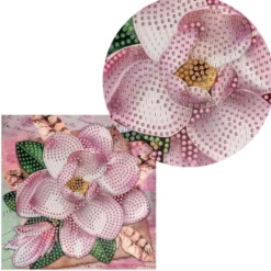 Diamond-Painting-Grußkarte, Magnolie und Federn, 16cm x 16cm, inkl. Zubehör
