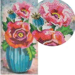 Diamond-Painting-Grußkarte, Mohn in Vase, 10,5cm x 21cm, inkl. Zubehör