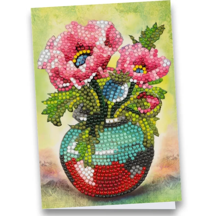 Diamond-Painting-Grußkarte, Mohnblumen in Vase 2, 11,5cm x 16,5cm, inkl. Zubehör