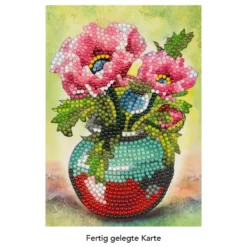 Diamond-Painting-Grußkarte, Mohnblumen in Vase 2, 11,5cm x 16,5cm, inkl. Zubehör
