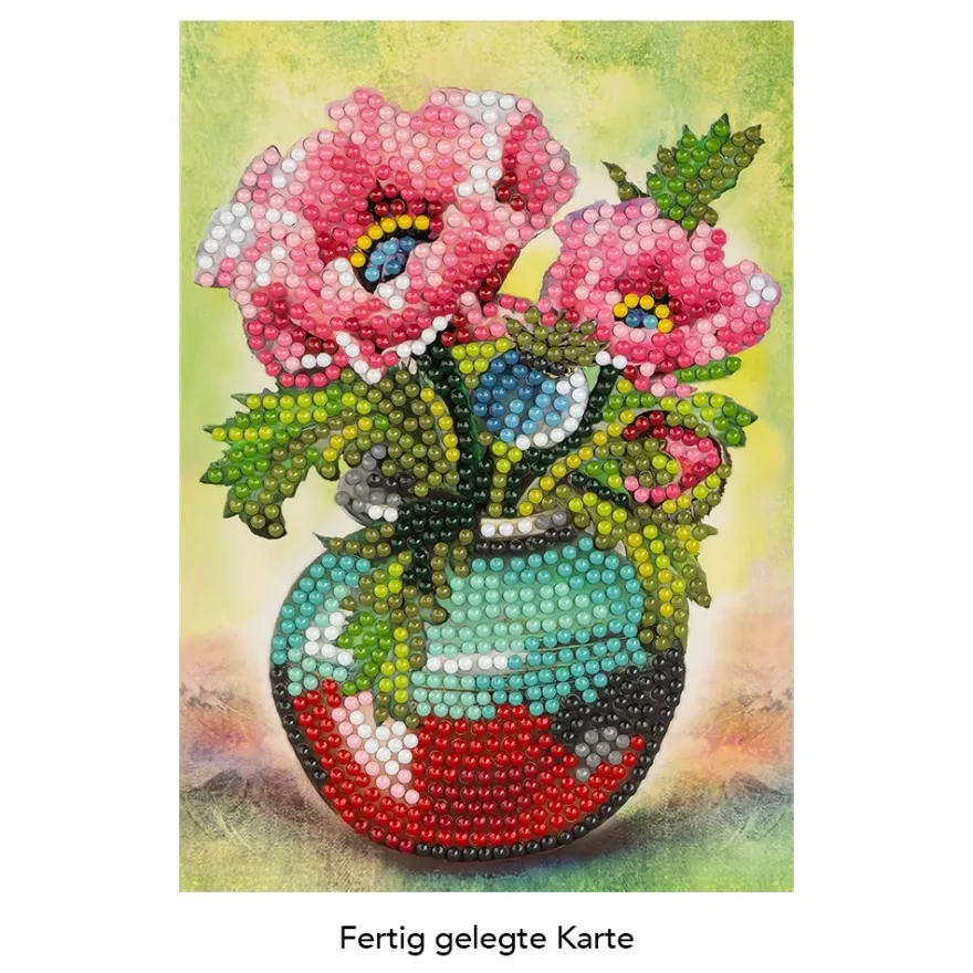 Diamond-Painting-Grußkarte, Mohnblumen in Vase 2, 11,5cm x 16,5cm, inkl. Zubehör