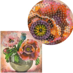 Diamond-Painting-Grußkarte, Mohn in Vase, 16cm x 16cm, inkl. Zubehör