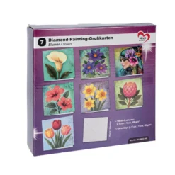 Diamond-Painting-Grußkarten, Blumen, je 16cm x 16cm, inkl. Umschläge, 7 Stück