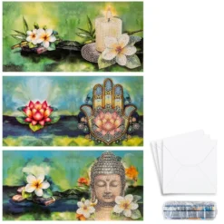 Diamond-Painting-Grußkarten, Spirituelle Reise 2, je 16cm x 16cm, inkl. Umschläge, 3 Stück