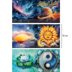 Diamond-Painting-Grußkarten, Spirituelle Reise 1, je 16cm x 16cm, inkl. Umschläge, 3 Stück
