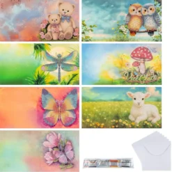 Diamond-Painting-Grußkarten, Tiere/Viel Glück!, je 16cm x 16cm, inkl. Umschläge, 7 Stück