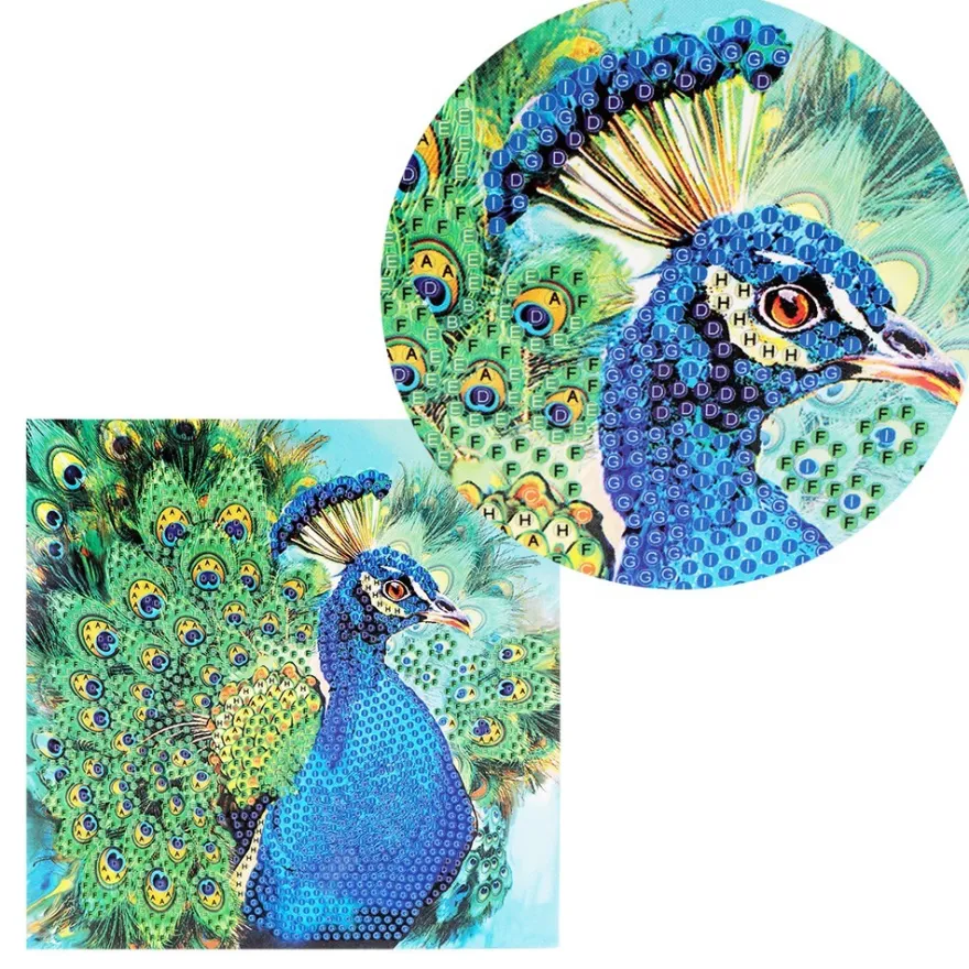 Diamond-Painting-Grußkarte, Pfau, 16cm x 16cm, inkl. Zubehör