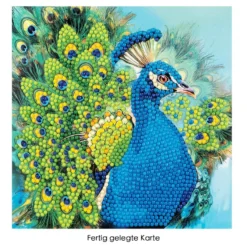 Diamond-Painting-Grußkarte, Pfau, 16cm x 16cm, inkl. Zubehör