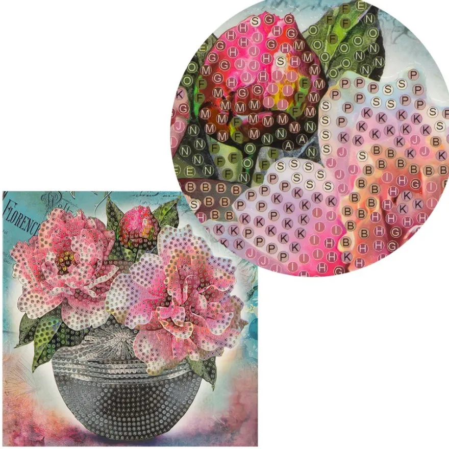 Diamond-Painting-Grußkarte, Pfingstrosen in Vase, 16cm x 16cm, inkl. Zubehör