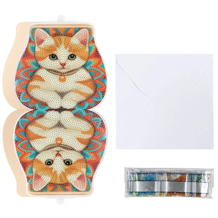 Diamond-Painting-Grußkarte Portemonnaie, Boho-Katze, Einleger & Umschlag