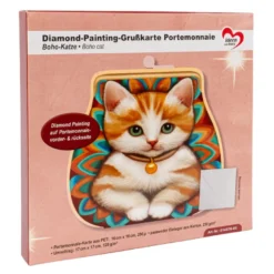 Diamond-Painting-Grußkarte Portemonnaie, Boho-Katze, Einleger & Umschlag