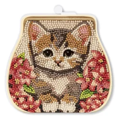 Diamond-Painting-Grußkarte Portemonnaie, Katze mit roten Blüten, inkl. Einleger & Umschlag