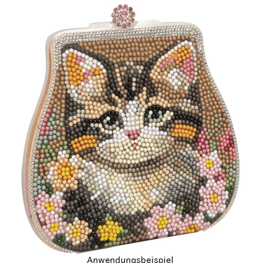 Diamond-Painting-Grußkarte Portemonnaie, Katze mit Blüten, inkl. Einleger & Umschlag