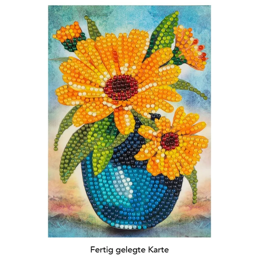 Diamond-Painting-Grußkarte, Ringelblumen in Vase, 11,5cm x 16,5cm, inkl. Zubehör