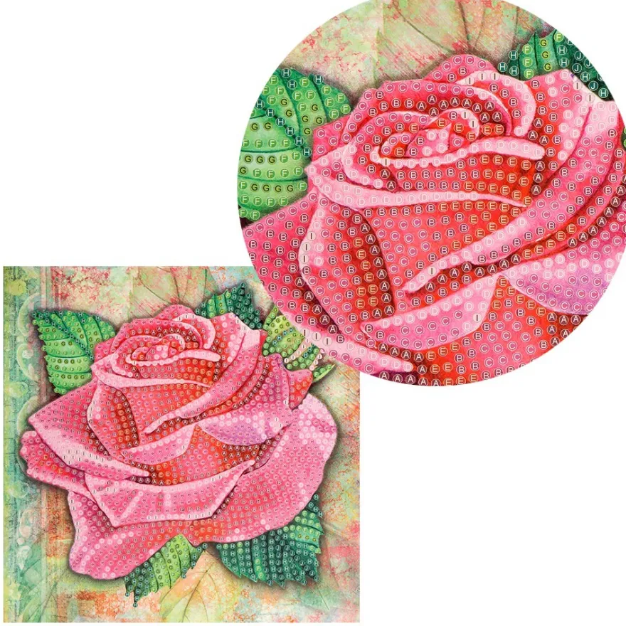 Diamond-Painting-Grußkarte, Rose in Pink, 16cm x 16cm, inkl. Zubehör