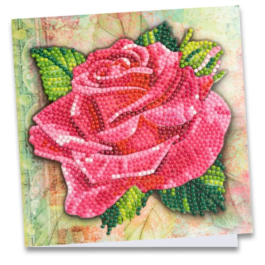 Diamond-Painting-Grußkarte, Rose in Pink, 16cm x 16cm, inkl. Zubehör