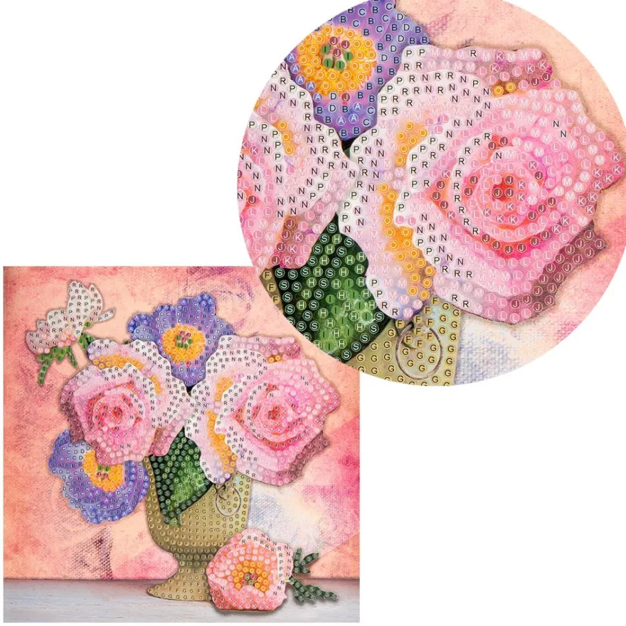 Diamond-Painting-Grußkarte, Rosenstrauß in Vase, 16cm x 16cm, inkl. Zubehör