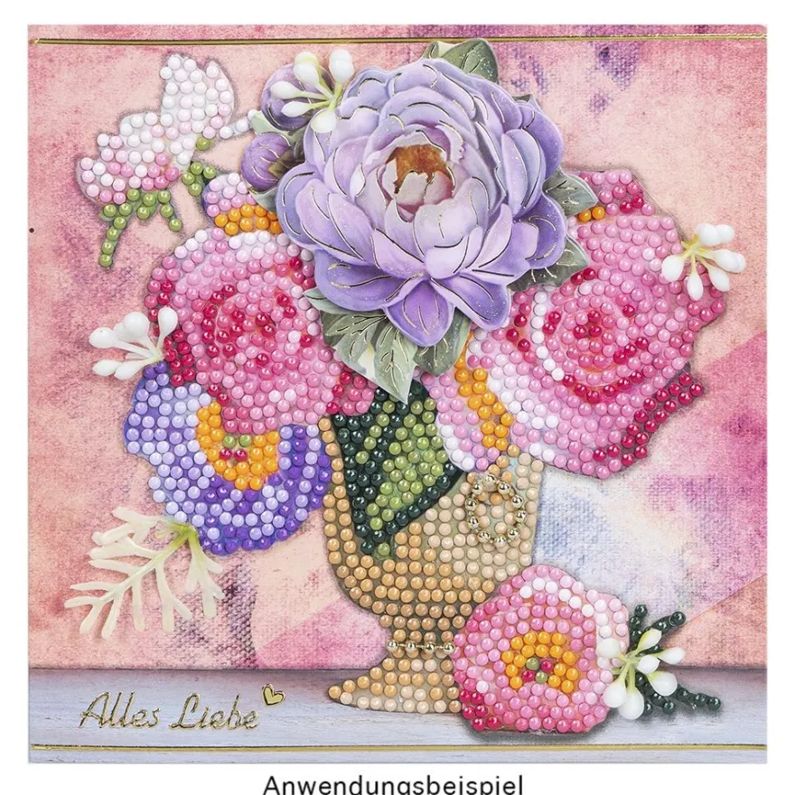 Diamond-Painting-Grußkarte, Rosenstrauß in Vase, 16cm x 16cm, inkl. Zubehör