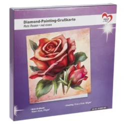 Diamond-Painting-Grußkarte, Rote Rosen, 16cm x 16cm, inkl. Zubehör