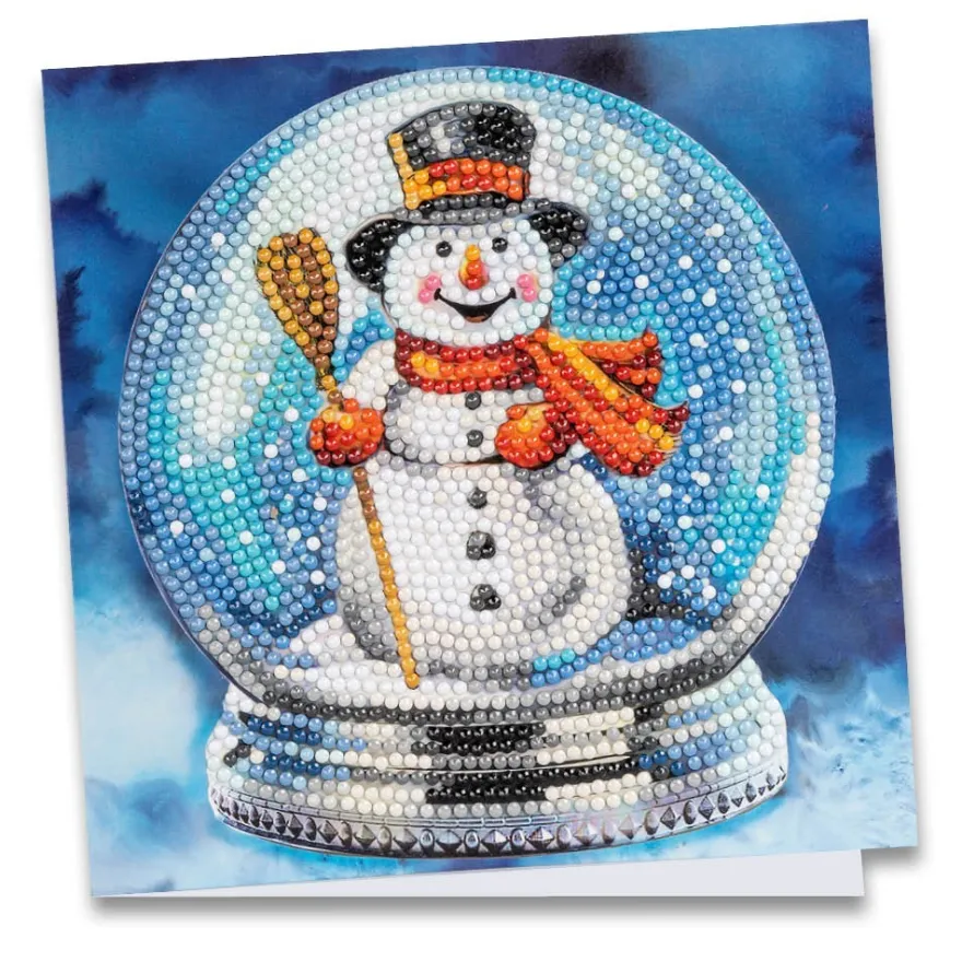 Diamond-Painting-Grußkarte, Schneekugel mit Schneemann, 16cm x 16cm, inkl. Zubehör