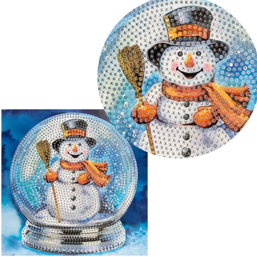 Diamond-Painting-Grußkarte, Schneekugel mit Schneemann, 16cm x 16cm, inkl. Zubehör