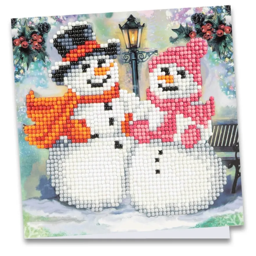 Diamond-Painting-Grußkarte, Schneemänner, 16cm x 16cm, inkl. Zubehör