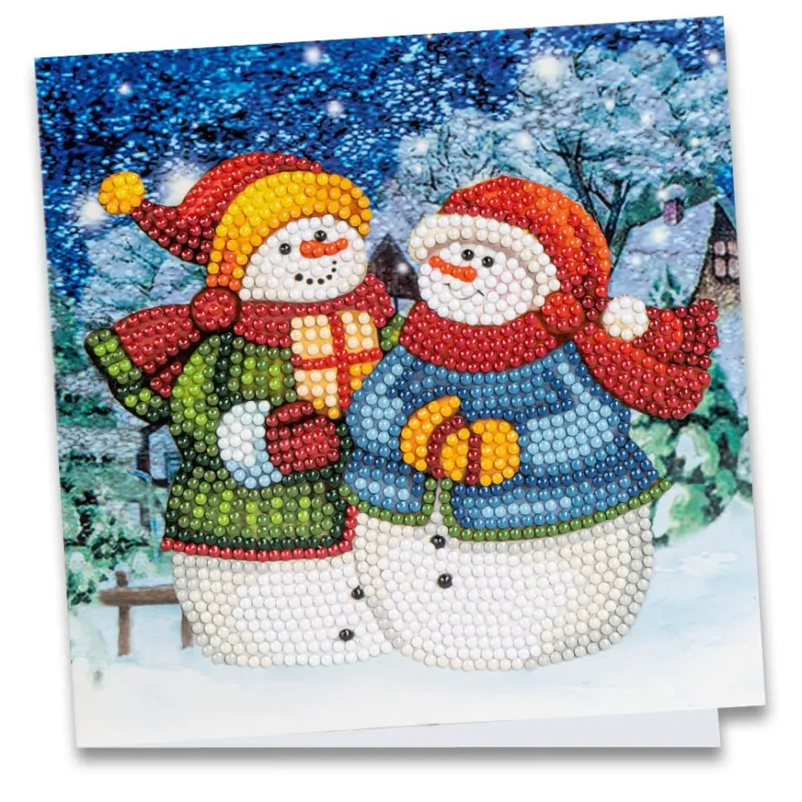 Diamond-Painting-Grußkarte, Schneemänner 2, 16cm x 16cm, inkl. Zubehör
