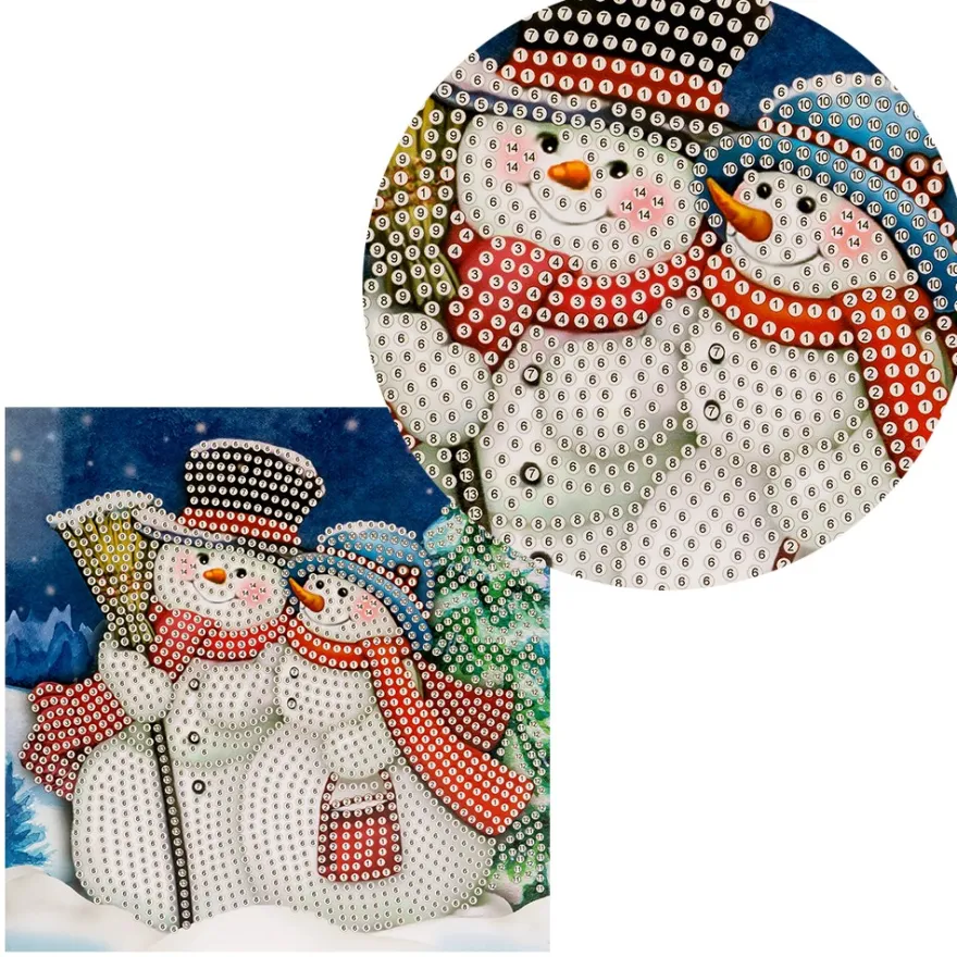 Diamond-Painting-Grußkarte, Schneemänner 3, 16cm x 16cm, inkl. Zubehör