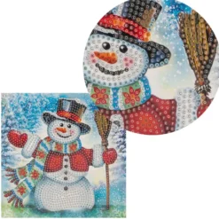 Diamond-Painting-Grußkarte, Schneemann mit roter Jacke, 16cm x 16cm, inkl. Zubehör