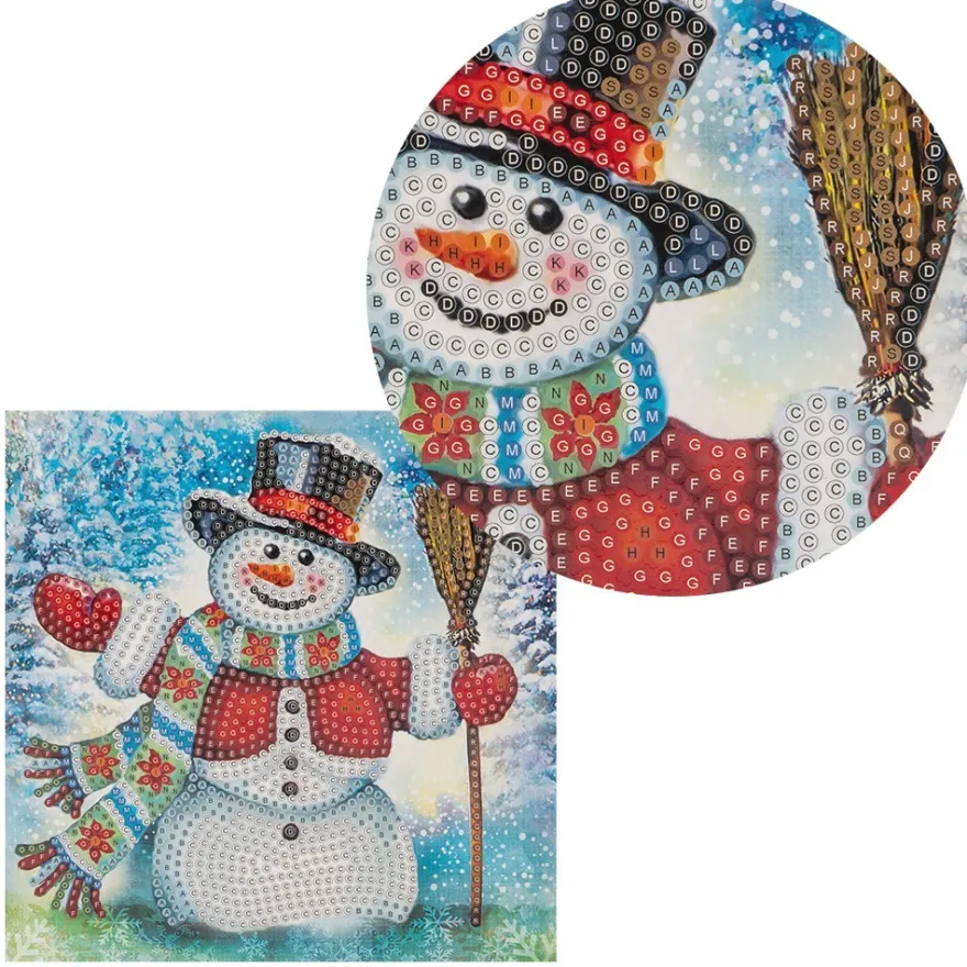 Diamond-Painting-Grußkarte, Schneemann mit roter Jacke, 16cm x 16cm, inkl. Zubehör