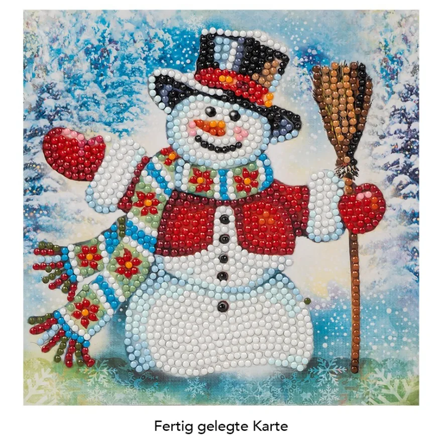 Diamond-Painting-Grußkarte, Schneemann mit roter Jacke, 16cm x 16cm, inkl. Zubehör