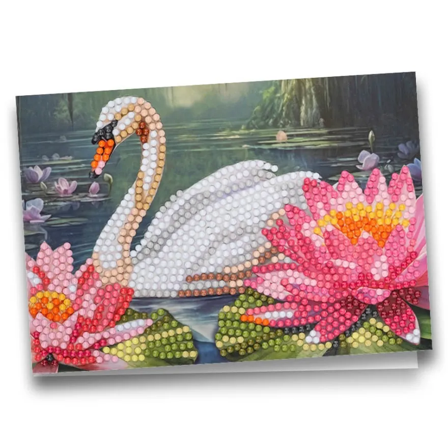 Diamond-Painting-Grußkarte, Schwan mit Seerosen, 16,5cm x 11,5cm, inkl. Zubehör