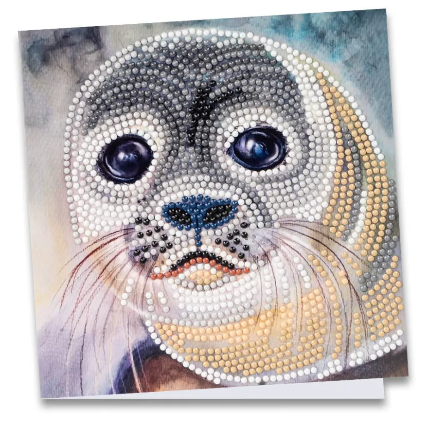 Diamond-Painting-Grußkarte, Seehundbaby, 16cm x 16cm, inkl. Zubehör