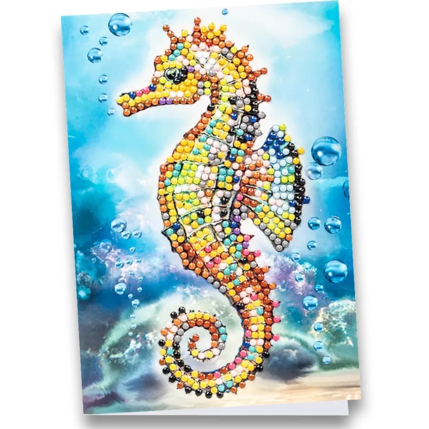 Diamond-Painting-Grußkarte, Seepferdchen, 11,5cm x 16,5cm, inkl. Zubehör