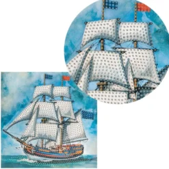 Diamond-Painting-Grußkarte, Segelschiff, 16cm x 16cm, inkl. Zubehör