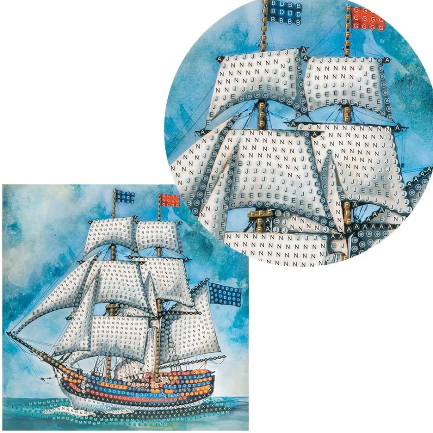 Diamond-Painting-Grußkarte, Segelschiff, 16cm x 16cm, inkl. Zubehör