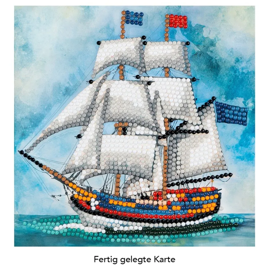 Diamond-Painting-Grußkarte, Segelschiff, 16cm x 16cm, inkl. Zubehör